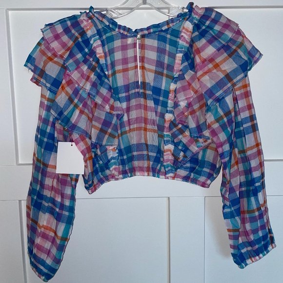 New LoveShackFancy Plaid Nilo Malibu Dream Blue Crop Top 2 - Picture 4 of 6